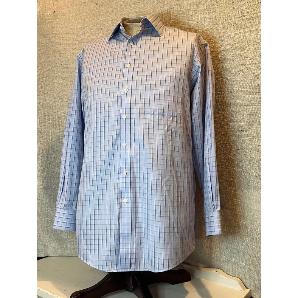 Roundtree & Yorke Gold Label Fitted Dress Shirt Blue Check Non-Iron 16 33